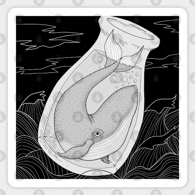 Whale in a bottle Sticker by Strzmarta